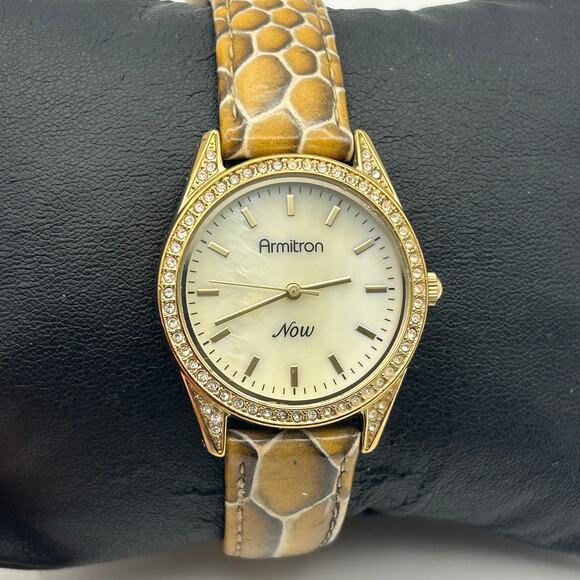 Armitron Accessories - Armitron Gold Mother Pearl Snake Print Leather Women’s Watch